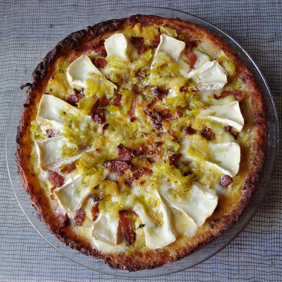 Bacon, Goat Brie, Leek & Pear Pie in a Roesti Crust