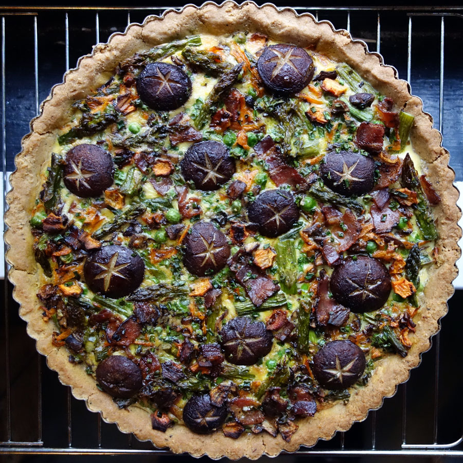 Jackie Gordon Singing Chef - Cinderella Tart: Roasted Asparagus, Mushroom, Bacon & Cheese Tart