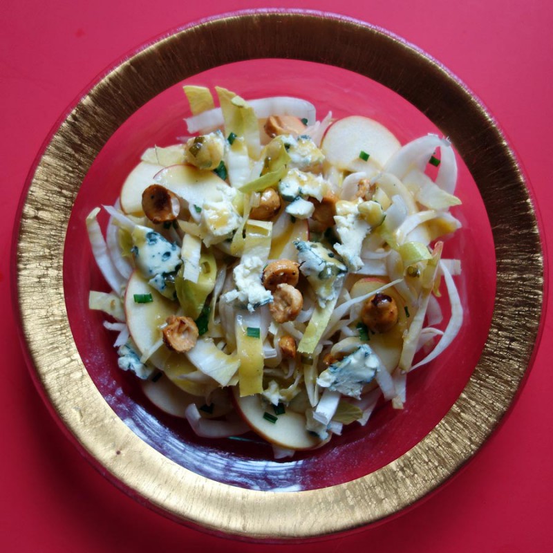Endive Salad with Apples, Blue Cheese and Candied Hazelnuts
