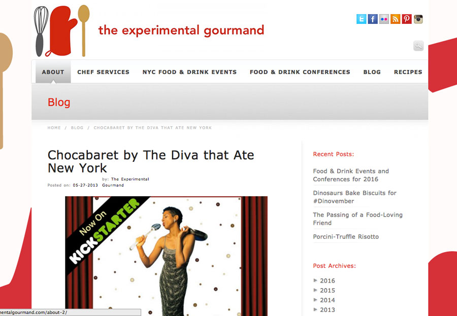 Jackie Gordon Singing Chef - Press: Chocabaret The Experimental Gourmand