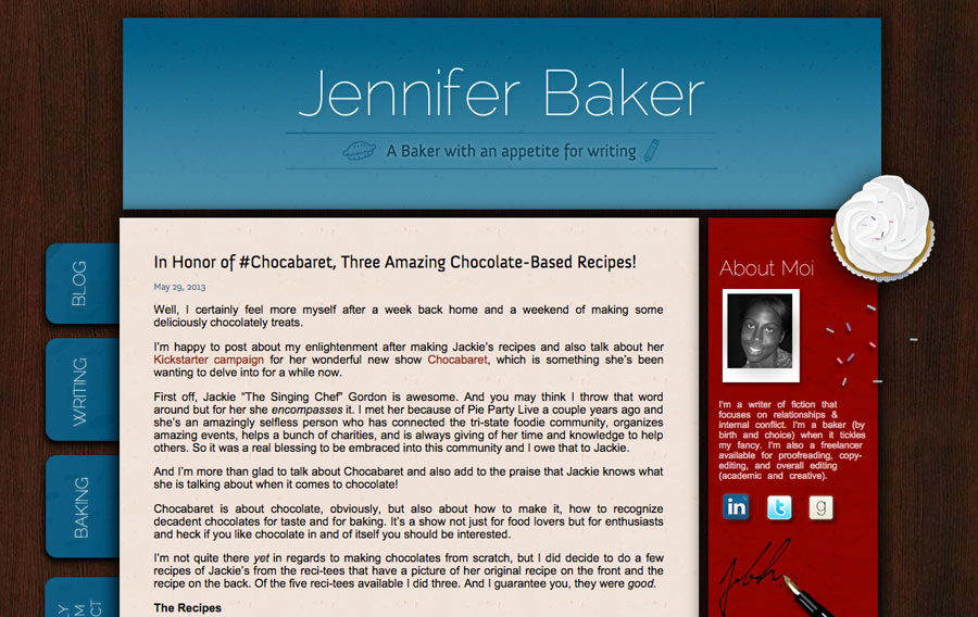 Jackie Gordon Singing Chef - Press: Chocabaret Jennifer Baker