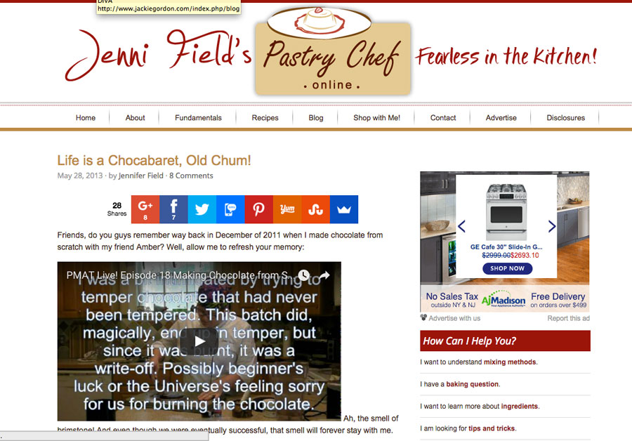 Jackie Gordon Singing Chef - Press: Chocabaret Pastry Chef Online