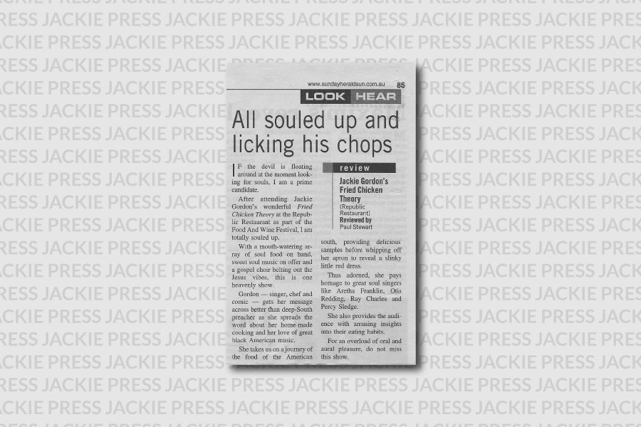 Jackie Gordon Singing Chef - Review: The Fried Chicken Theory According to Jackie Gordon in the Herald Sun
