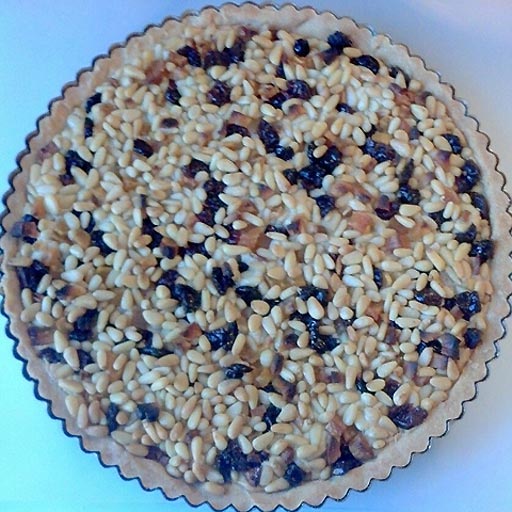 Pine nut, cherry, apricot, browned-butter frangipane tart