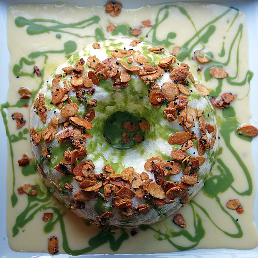 Jackie Gordon Singing Chef - Wake Up and Eat Dessert: Pudim Molotov with Matcha Cream & Black Sesame Almonds